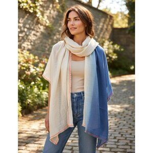 Boho Linen Gauze Scarf Fringe Lightweight Wrap Coastal Neutral Blue Shawl